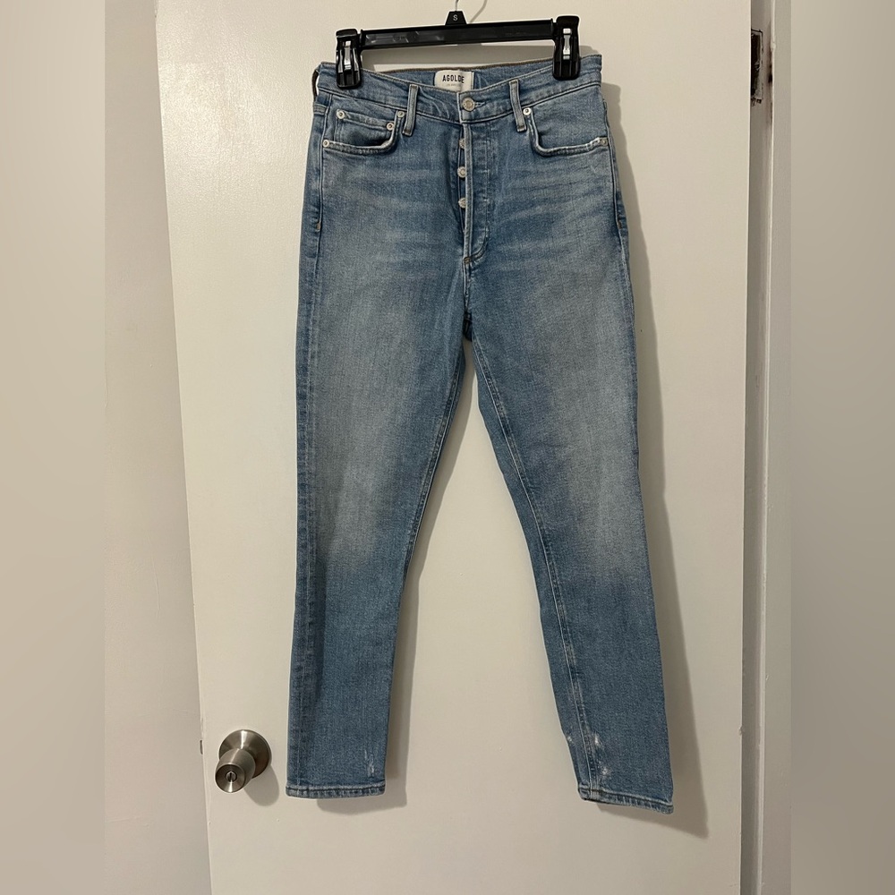 Agolde Jeans Denim Nico High Rise Slim Fit Embark Light Blue Size 26